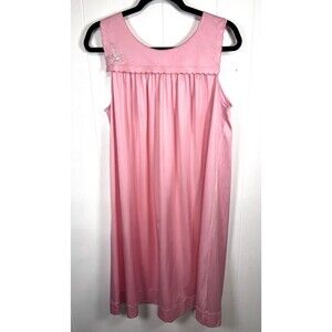 Vintage 60's Shadowline Nightgown Sz Med Pink Soft Nylon Embroidered Detail